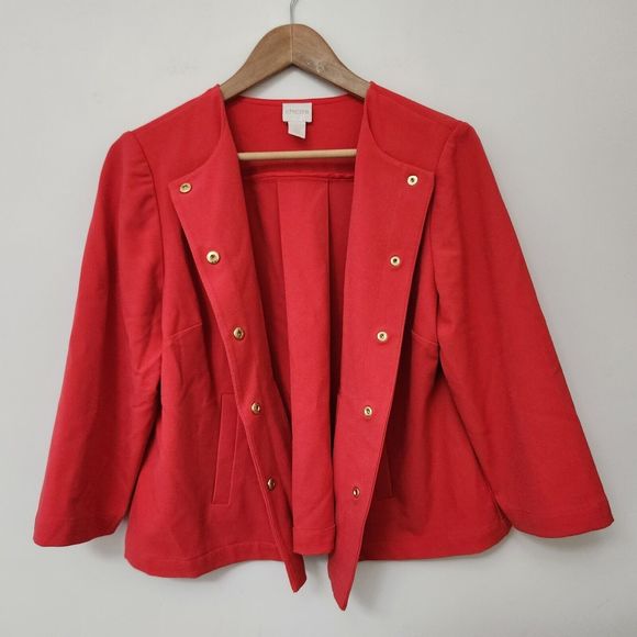CHICO'S Women's Orange Dress Jacket Formal Business Snap Button Size 1 - Picture 7 of 9